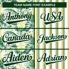 White Green Hawaii Tropical Flower Stripe Baseball Jersey 3