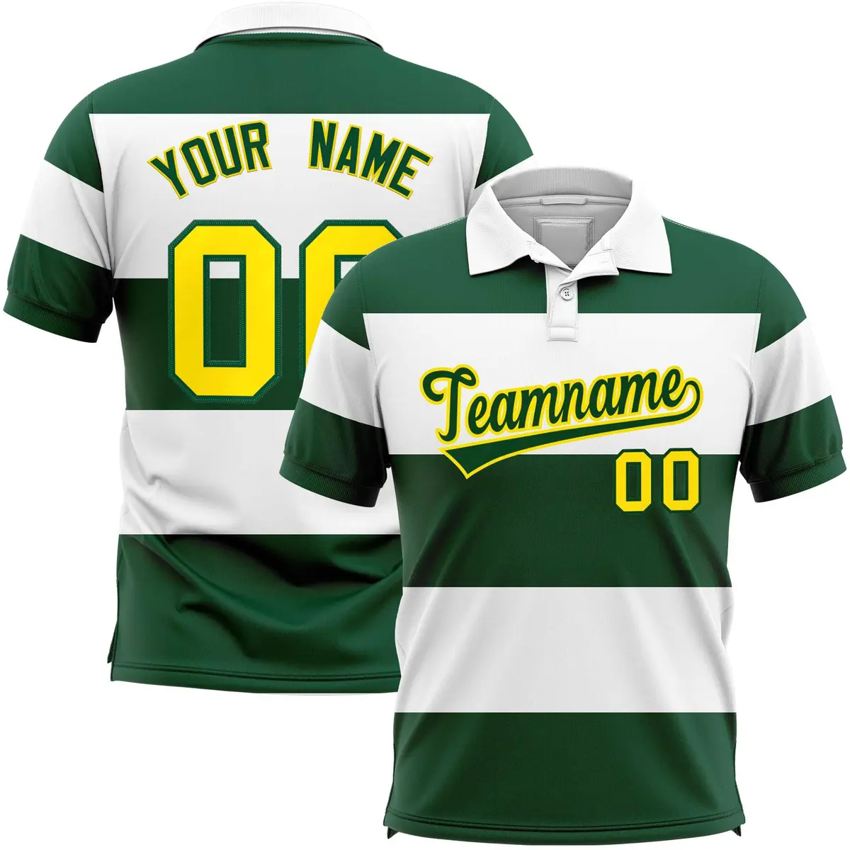 White-Green Horizontal Stripe Performance Polo Shirt
