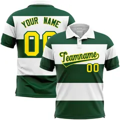 White-Green Horizontal Stripe Performance Polo Shirt