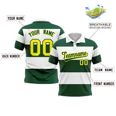 White-Green Horizontal Stripe Performance Polo Shirt 2