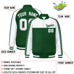 White Green K-Ribbon Raglan Varsity Full-Snap Color Block Letterman Jacket 2