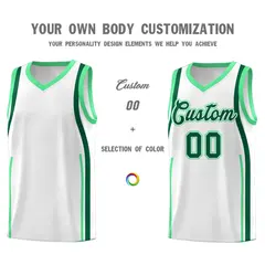 White Green-Kelly Green Ribbon Pattern Basketball Kits 3