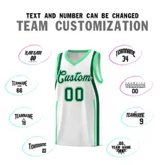 White Green-Kelly Green Ribbon Pattern Basketball Kits 4