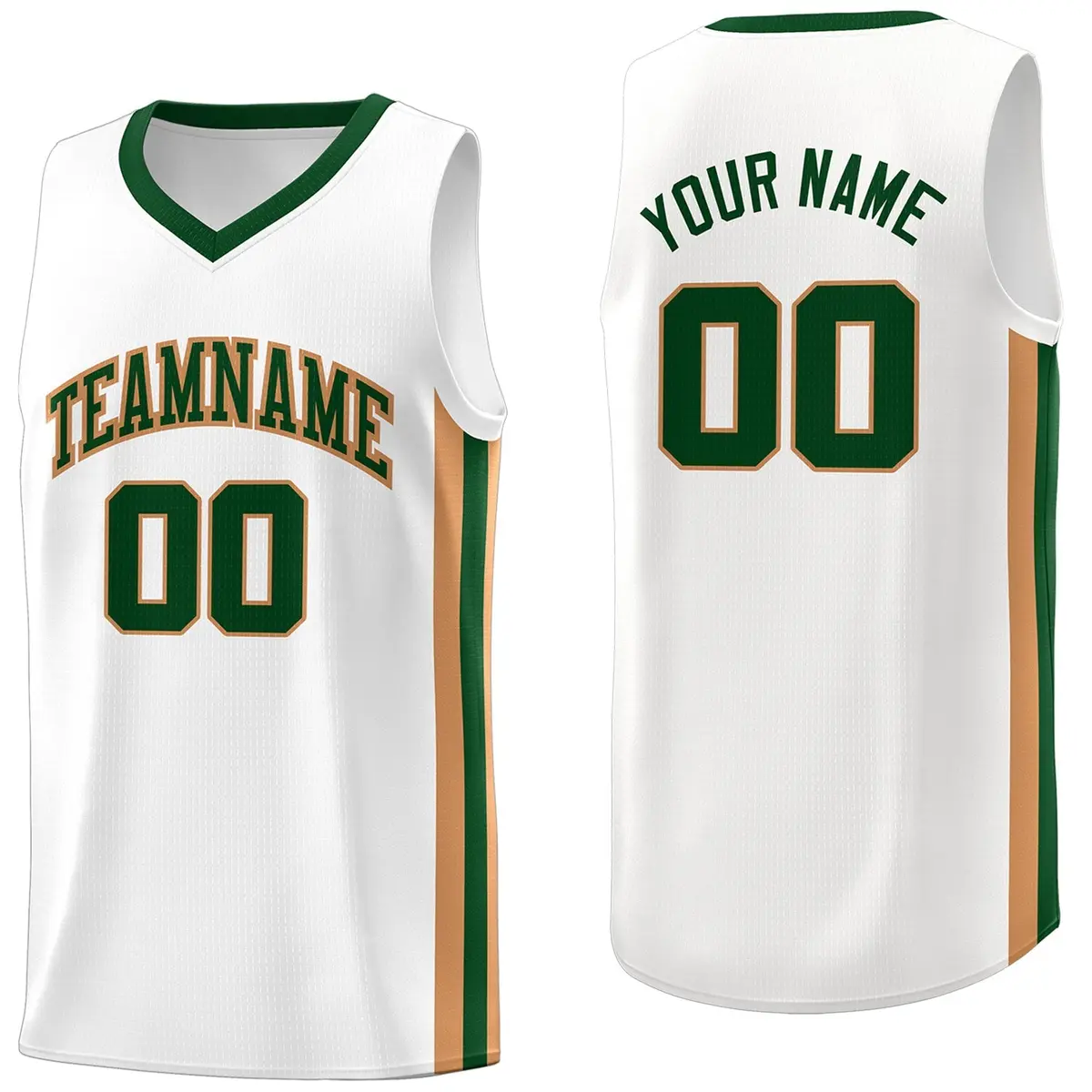 White Green Khaki Basketball Jersey