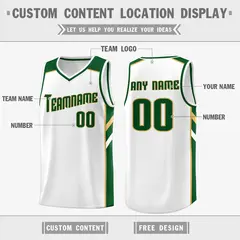 White Green-Khaki Classic Athletic Men/Boy Basketball Jersey 2