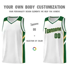 White Green-Khaki Classic Athletic Men/Boy Basketball Jersey 3