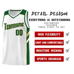 White Green-Khaki Classic Athletic Men/Boy Basketball Jersey 4