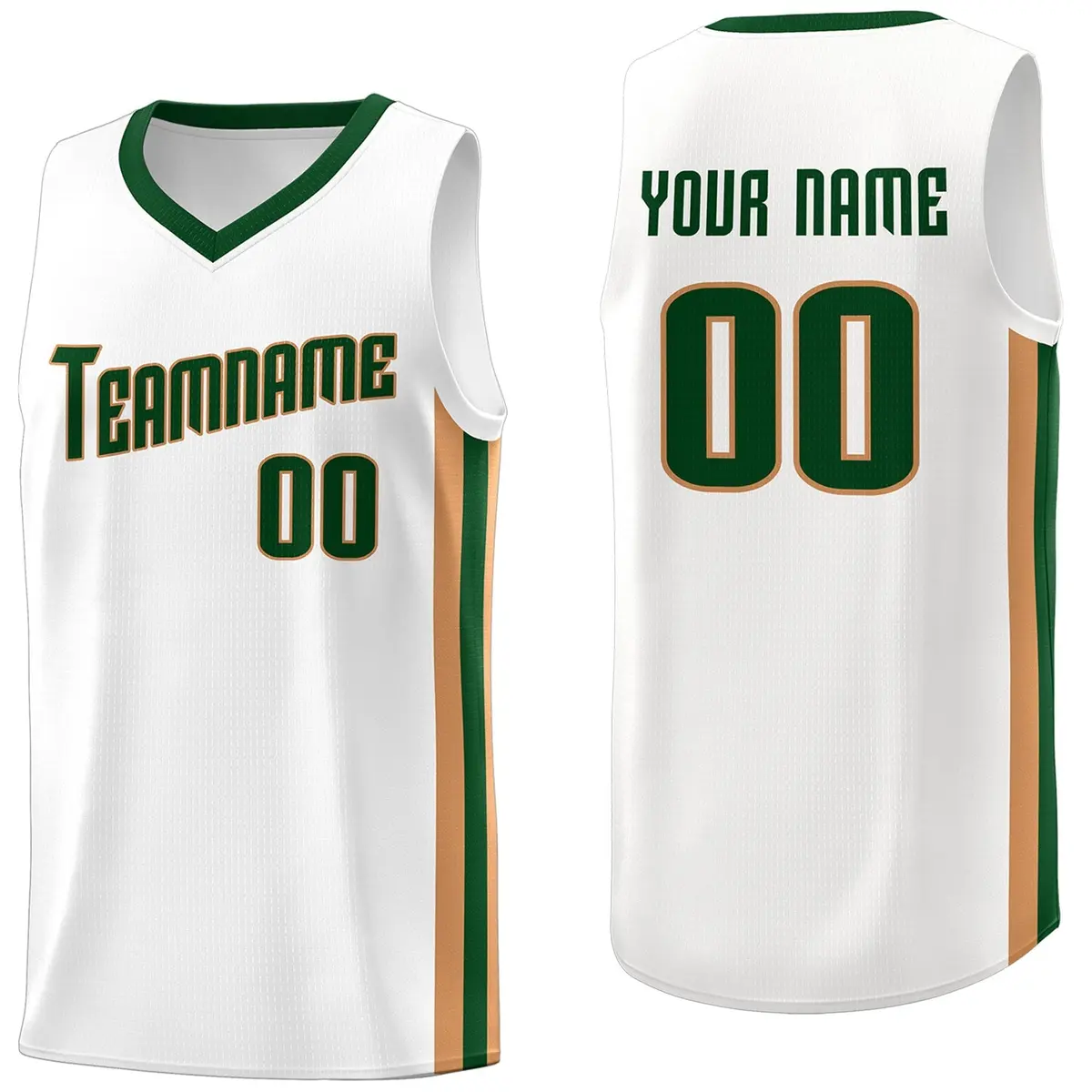 White Green-Khaki Classic Tank Top Basketball Jersey