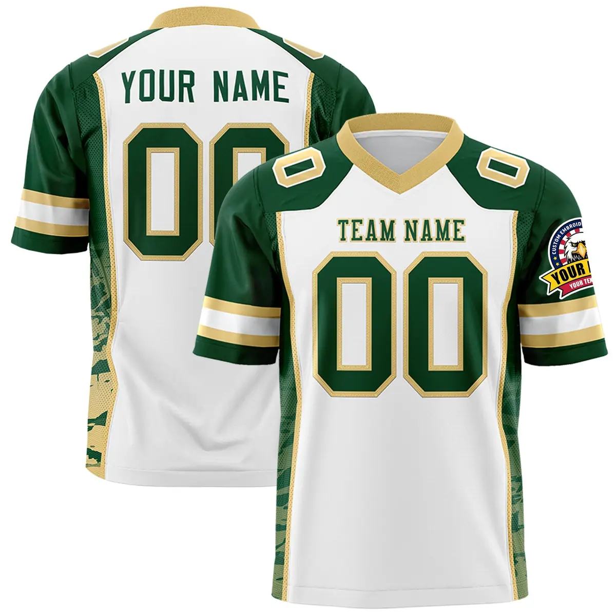 White Green Khaki Raglan Side Pattern Football Jersey