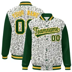 White Green Line Graffiti Pattern Varsity Raglan Letterman Jacket
