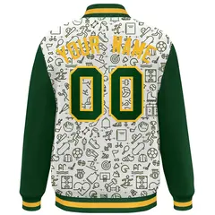 White Green Line Graffiti Pattern Varsity Raglan Letterman Jacket 4