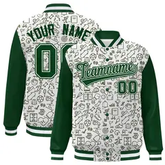 White Green Line Graffiti Pattern Varsity Raglan Letterman Jacket