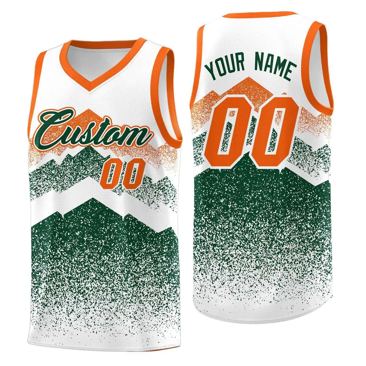 White Green Mountain Fade Gradient Fashion Basketball Jersey