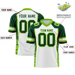 White Green-Neon Green Raglan Side Pattern Football Jersey 2