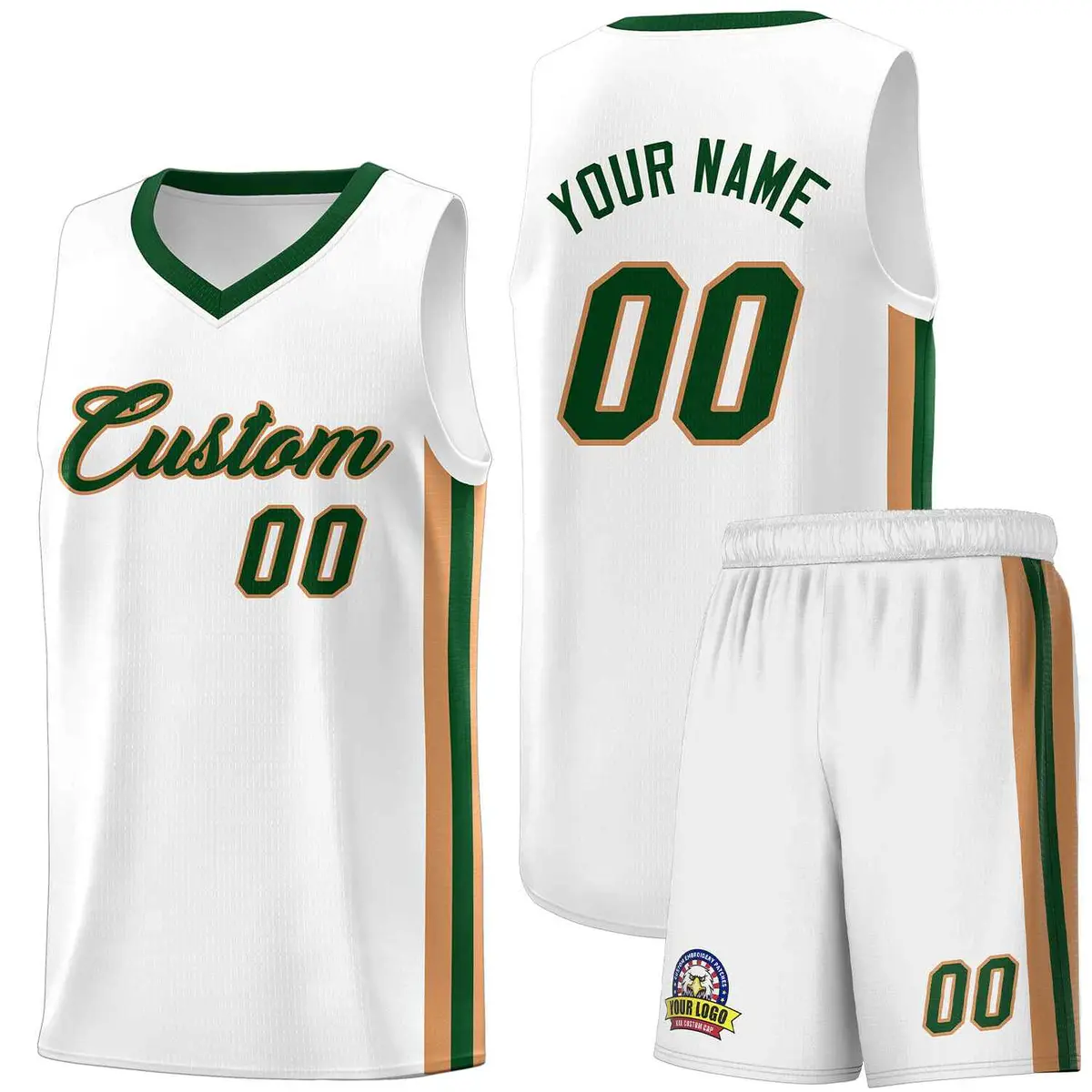 White Green-Old Gold Classic Basketball Jersey Set
