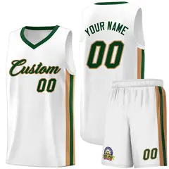 White Green-Old Gold Classic Basketball Jersey Set