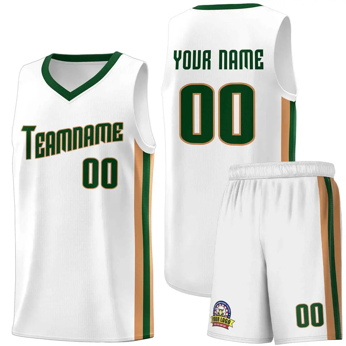 White Green-Old Gold Classic Basketball Jersey Set