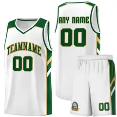 White Green-Old Gold Classic Basketball Jersey Set
