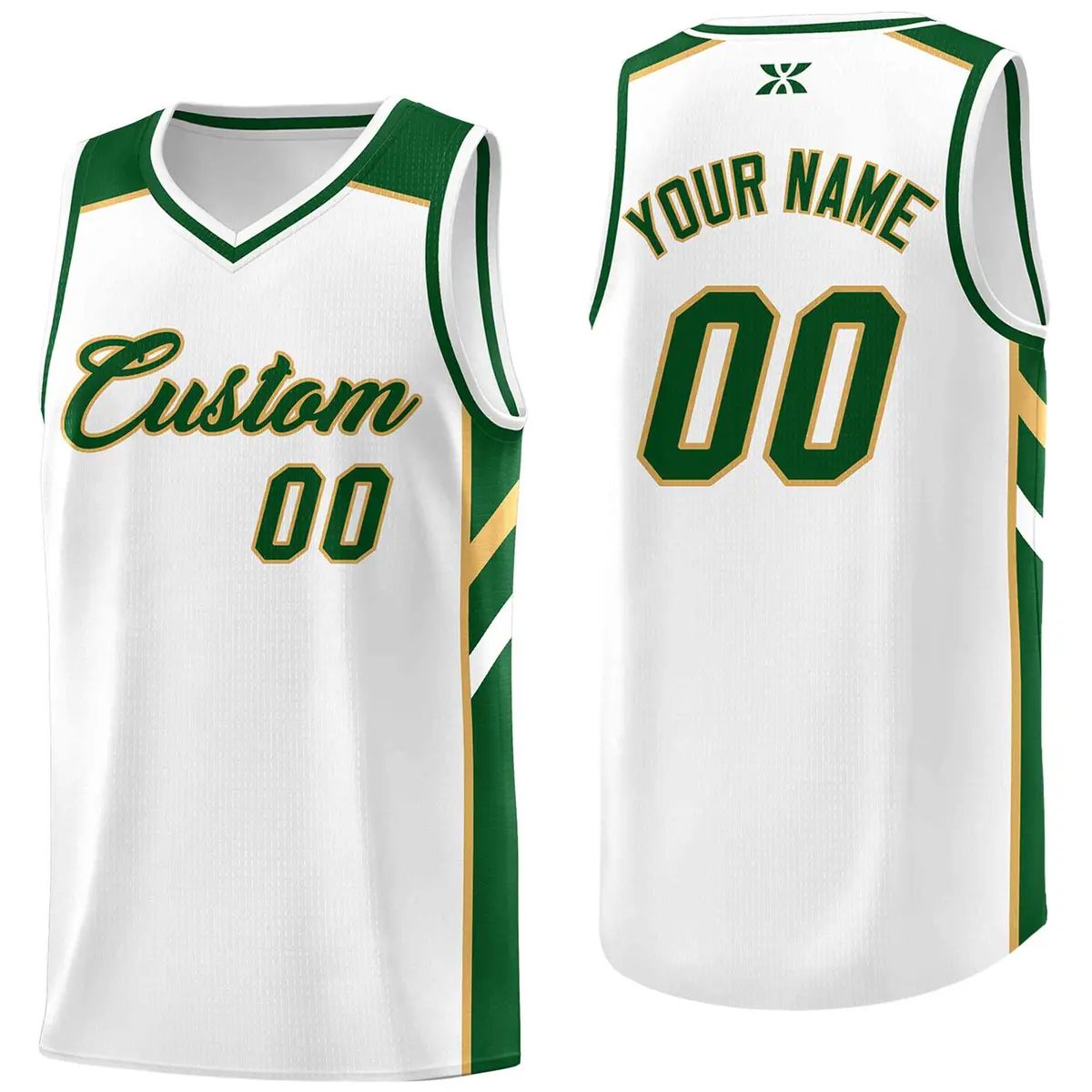 White Green-Old Gold Classic Mesh Sport Basketball Jersey