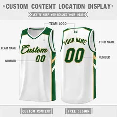 White Green-Old Gold Classic Mesh Sport Basketball Jersey 2