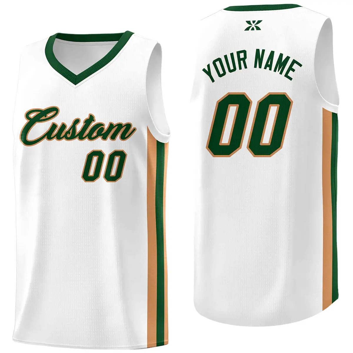 White Green-Old Gold Classic Mesh Sport Basketball Jersey