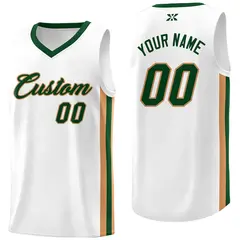 White Green-Old Gold Classic Mesh Sport Basketball Jersey