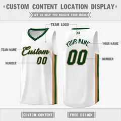 White Green-Old Gold Classic Mesh Sport Basketball Jersey 2