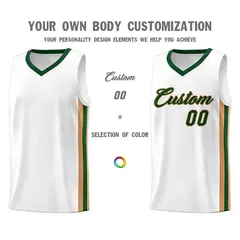 White Green-Old Gold Classic Mesh Sport Basketball Jersey 3