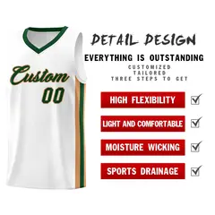White Green-Old Gold Classic Mesh Sport Basketball Jersey 4