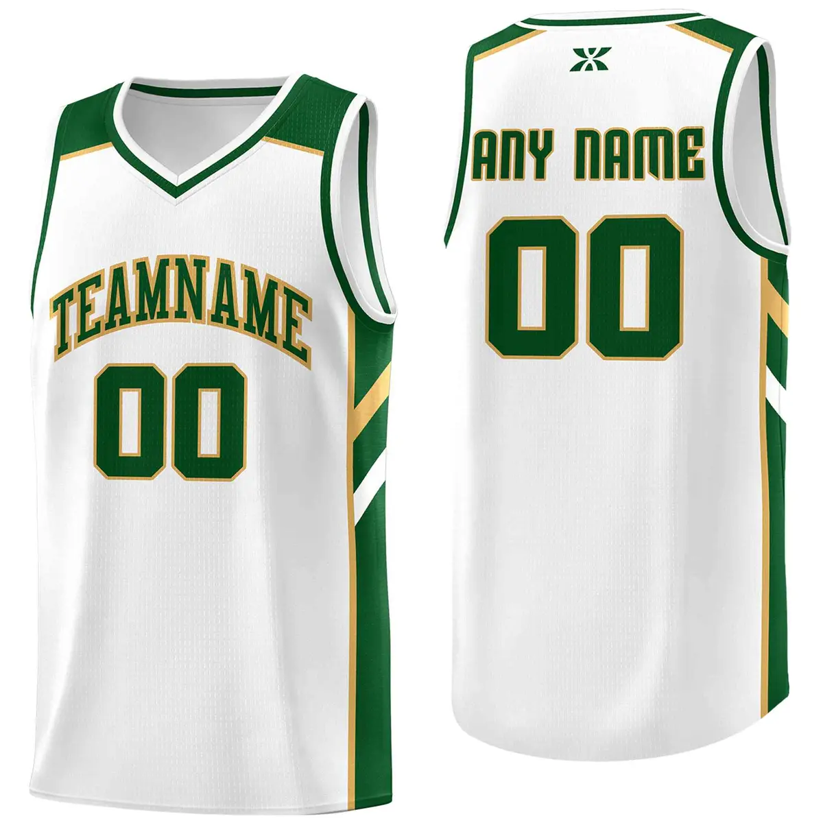 White Green-Old Gold Classic Mesh Sport Basketball Jersey