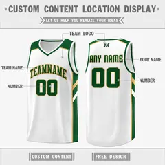 White Green-Old Gold Classic Mesh Sport Basketball Jersey 2