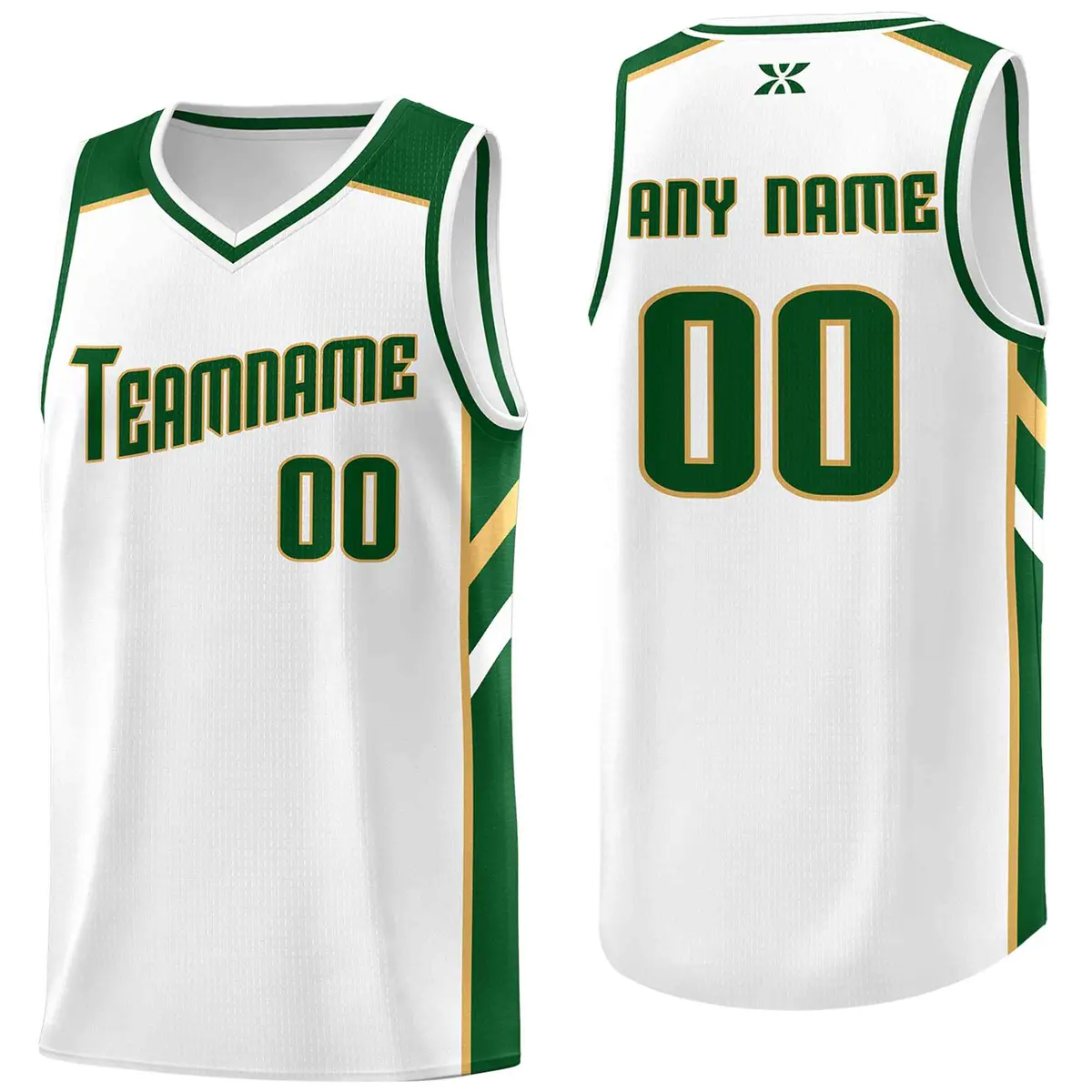 White Green-Old Gold Classic Mesh Sport Basketball Jersey
