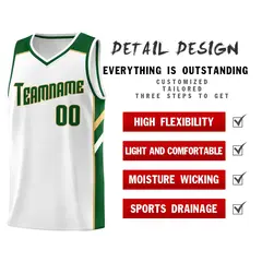White Green-Old Gold Classic Mesh Sport Basketball Jersey 4