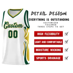 White Green-Old Gold Graffiti Side Curve Basketball Jersey Set 2