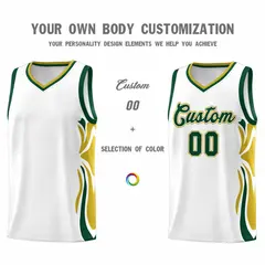 White Green-Old Gold Graffiti Side Curve Basketball Jersey Set 3