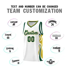 White Green-Old Gold Graffiti Side Curve Basketball Jersey Set 4