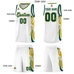 White Green-Old Gold Graffiti Side Curve Basketball Jersey Set 5