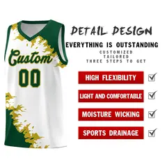 White Green-Old Gold Sparkle Print Basketball Kits 2
