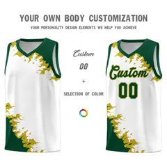 White Green-Old Gold Sparkle Print Basketball Kits 3