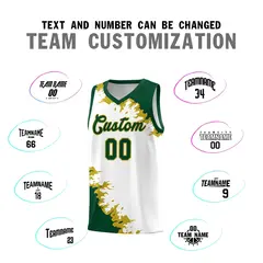 White Green-Old Gold Sparkle Print Basketball Kits 4