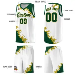 White Green-Old Gold Sparkle Print Basketball Kits 5