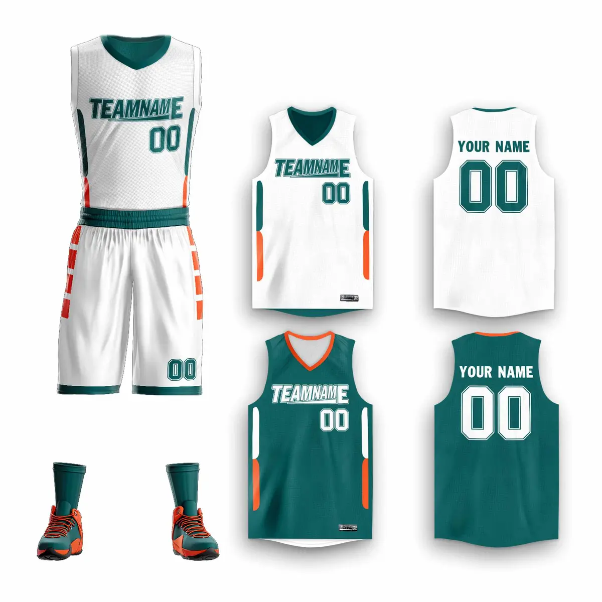 White Green-Orange Double Side Sets Basketball Jersey
