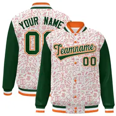 White Green-Orange Line Graffiti Varsity Raglan Letterman Jacket