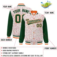 White Green-Orange Line Graffiti Varsity Raglan Letterman Jacket 2