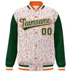 White Green-Orange Line Graffiti Varsity Raglan Letterman Jacket 3