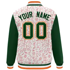 White Green-Orange Line Graffiti Varsity Raglan Letterman Jacket 4