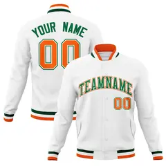 White Green-Orange Varsity Full-Snap Letterman Jacket