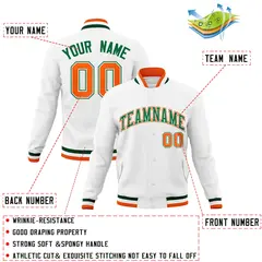 White Green-Orange Varsity Full-Snap Letterman Jacket 4