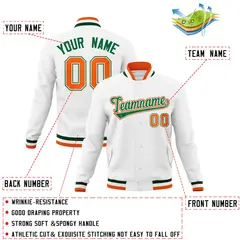 White Green-Orange Varsity Full-Snap Letterman Jacket 4