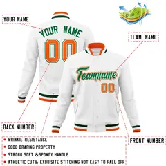 White Green-Orange Varsity Full-Snap Letterman Jacket 4